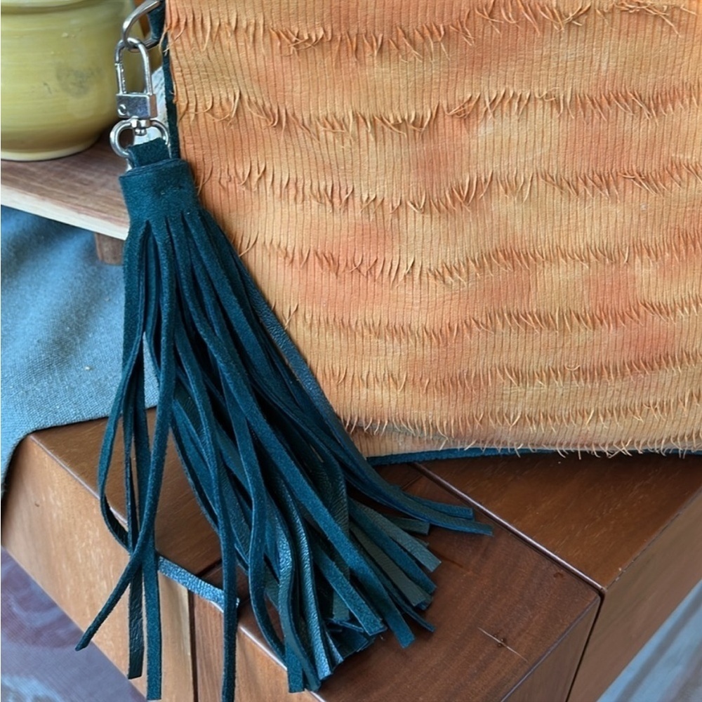 Orange suede green leather pouch - Picture 13 of 13